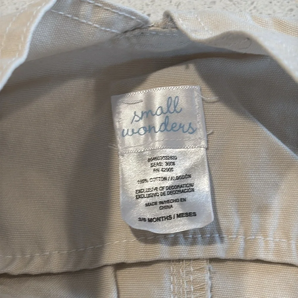Small Wonders Beige and Green Overalls monkey safari friends 3/6 months